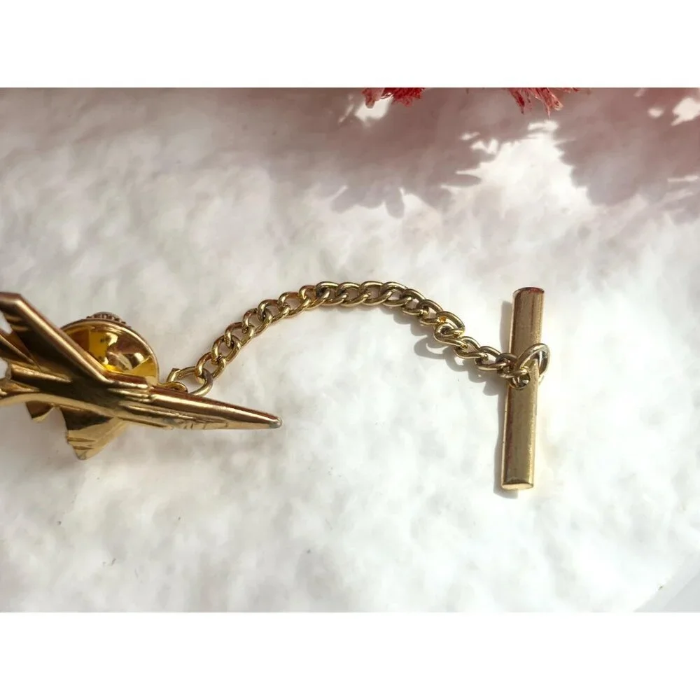 Plane SHaped Gold Toned Vintage Men's Tie Tack